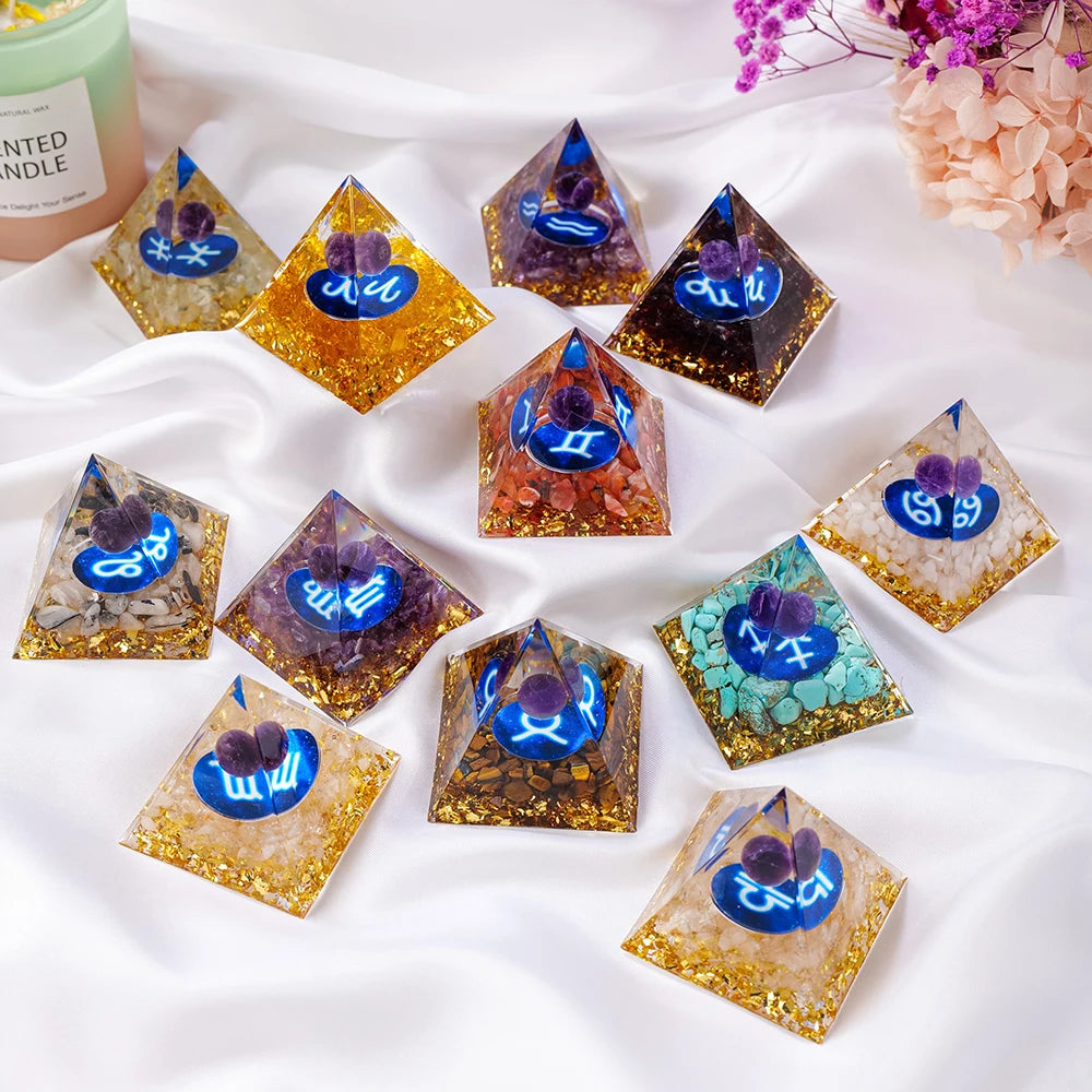 1PC Natural Crystal Energy Generator Pyramid Reiki Healing Chakra Resin Pyramid Meditation Tool Room Decor For Constellation