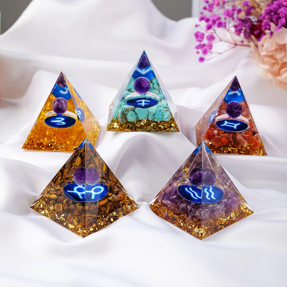 1PC Natural Crystal Energy Generator Pyramid Reiki Healing Chakra Resin Pyramid Meditation Tool Room Decor For Constellation