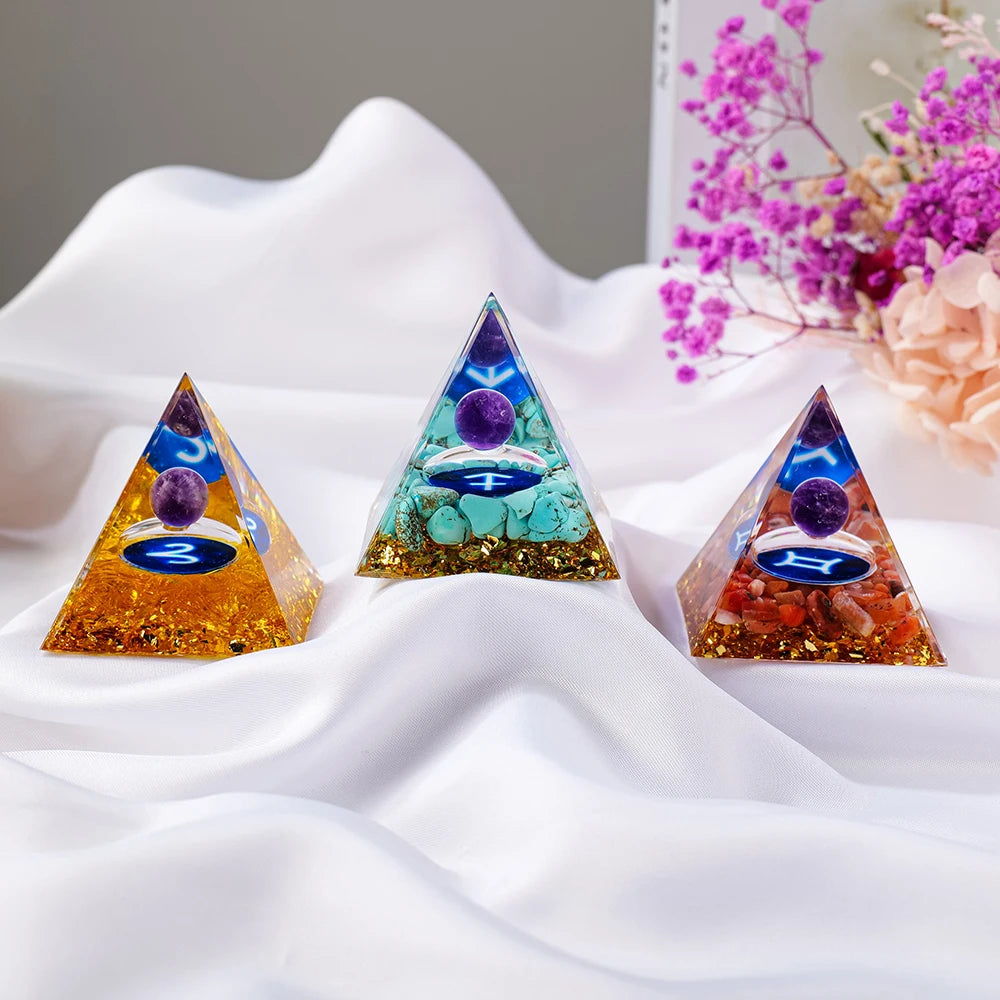 1PC Natural Crystal Energy Generator Pyramid Reiki Healing Chakra Resin Pyramid Meditation Tool Room Decor For Constellation