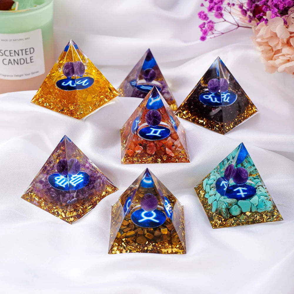 1PC Natural Crystal Energy Generator Pyramid Reiki Healing Chakra Resin Pyramid Meditation Tool Room Decor For Constellation