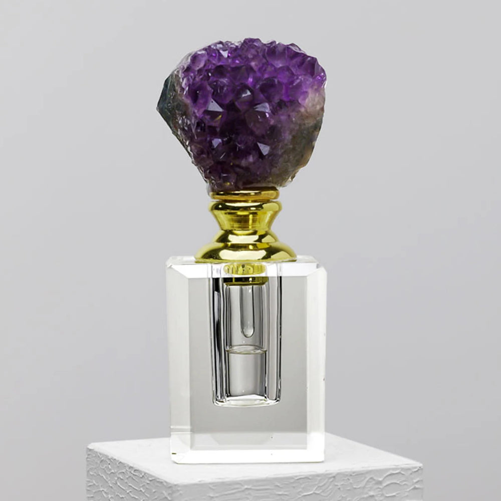 1PC Natural Crystal Gem Amethyst Cluster Healing Stone Essential Oil Bottle Empty Refillable Perfume Dropper Bottle