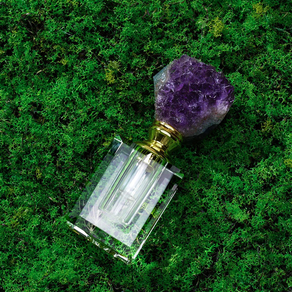 1PC Natural Crystal Gem Amethyst Cluster Healing Stone Essential Oil Bottle Empty Refillable Perfume Dropper Bottle