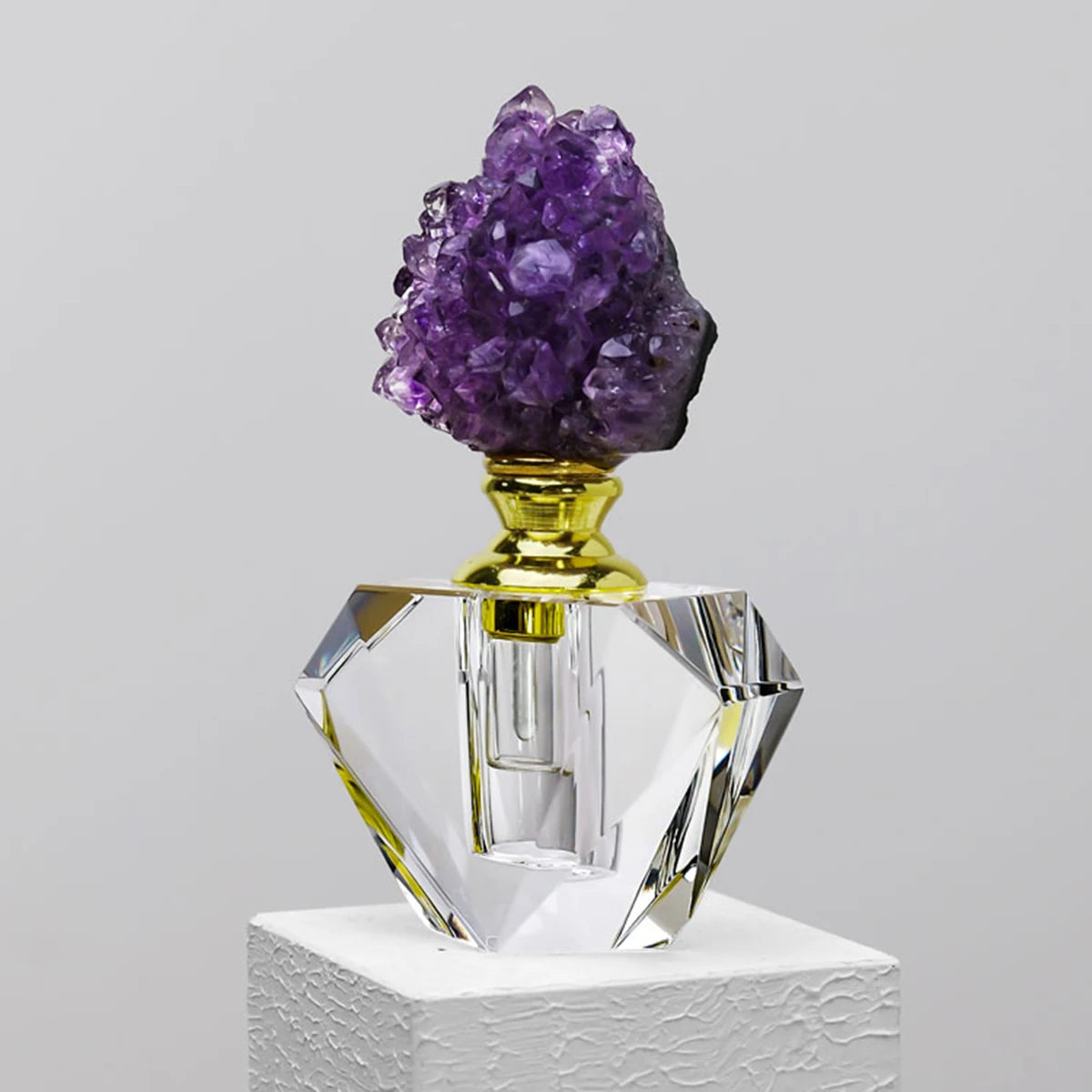 1PC Natural Crystal Gem Amethyst Cluster Healing Stone Essential Oil Bottle Empty Refillable Perfume Dropper Bottle