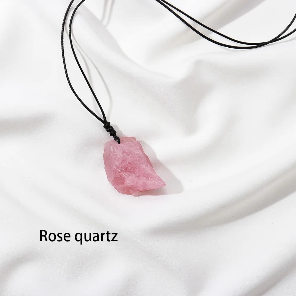 1PC Natural Crystal Gem Unpolished Irregular Rose Quartz Stone Pendant mineral stone energy crystal DIY Necklace