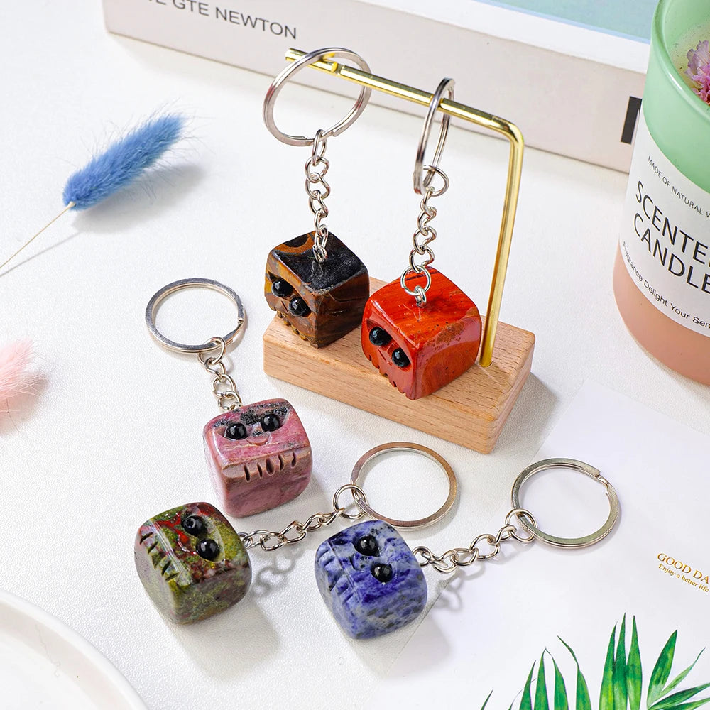 1PC Natural Crystal Gemstone Cute Square Pet DIY Key Buckle For Women Mom Mothers Day Gifts