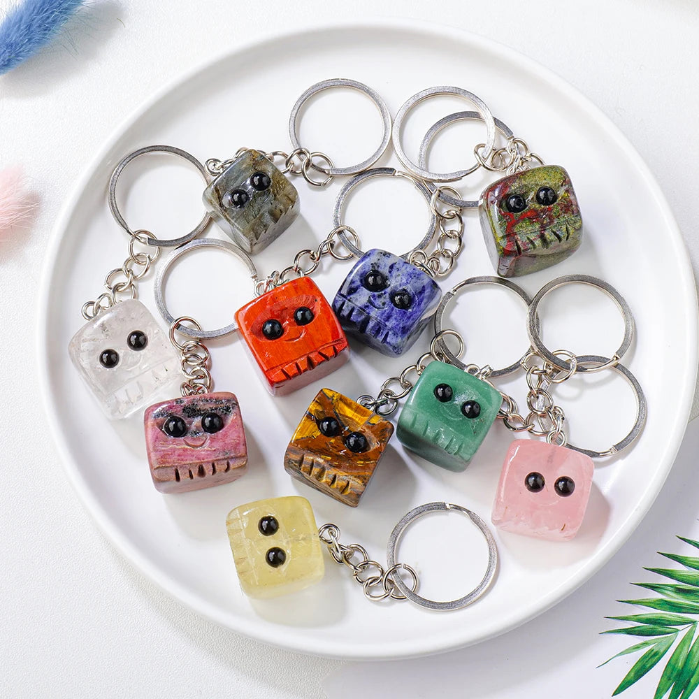 1PC Natural Crystal Gemstone Cute Square Pet DIY Key Buckle For Women Mom Mothers Day Gifts