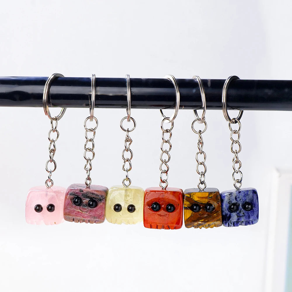 1PC Natural Crystal Gemstone Cute Square Pet DIY Key Buckle For Women Mom Mothers Day Gifts