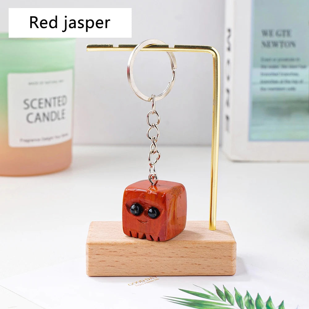 1PC Natural Crystal Gemstone Cute Square Pet DIY Key Buckle For Women Mom Mothers Day Gifts