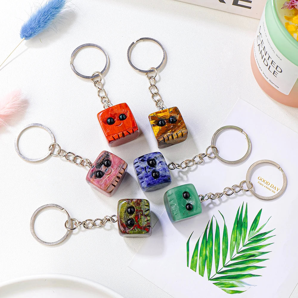 1PC Natural Crystal Gemstone Cute Square Pet DIY Key Buckle For Women Mom Mothers Day Gifts