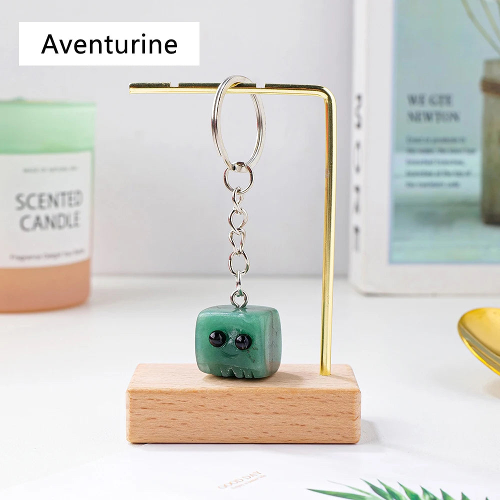 1PC Natural Crystal Gemstone Cute Square Pet DIY Key Buckle For Women Mom Mothers Day Gifts