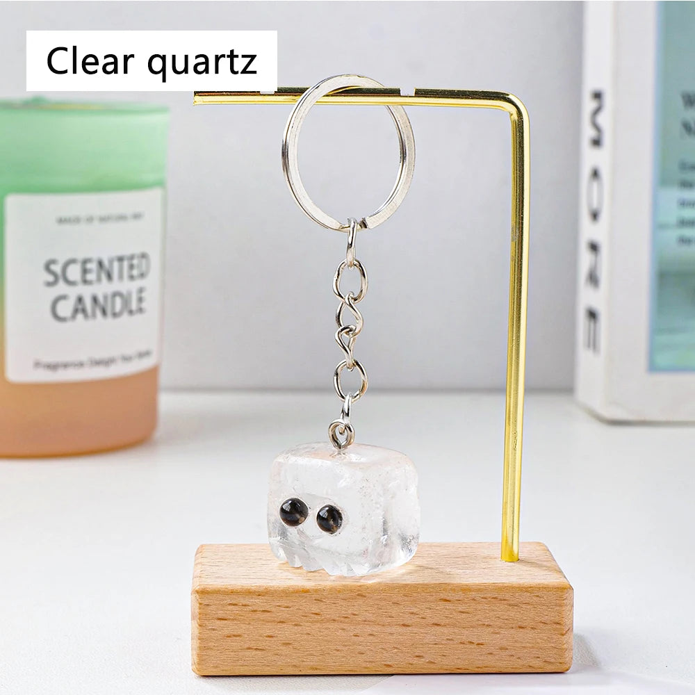 1PC Natural Crystal Gemstone Cute Square Pet DIY Key Buckle For Women Mom Mothers Day Gifts