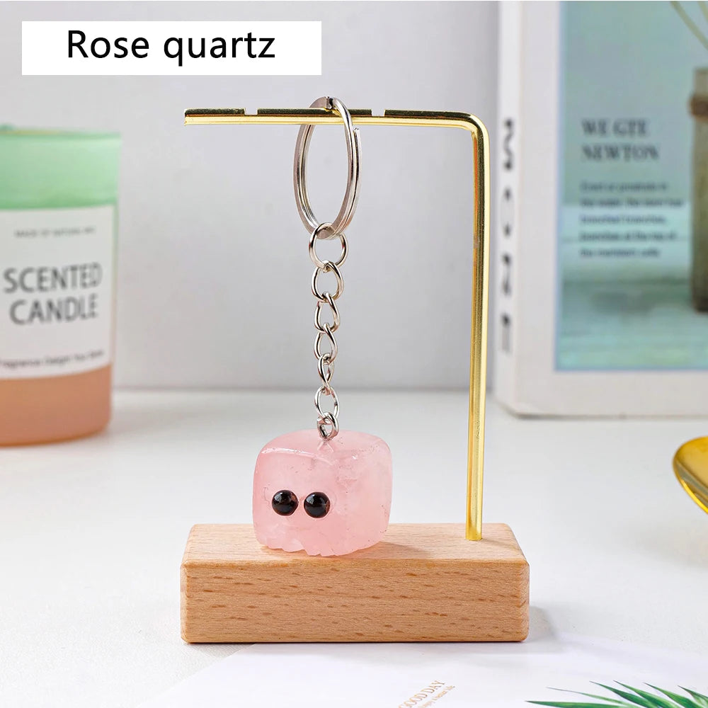 1PC Natural Crystal Gemstone Cute Square Pet DIY Key Buckle For Women Mom Mothers Day Gifts