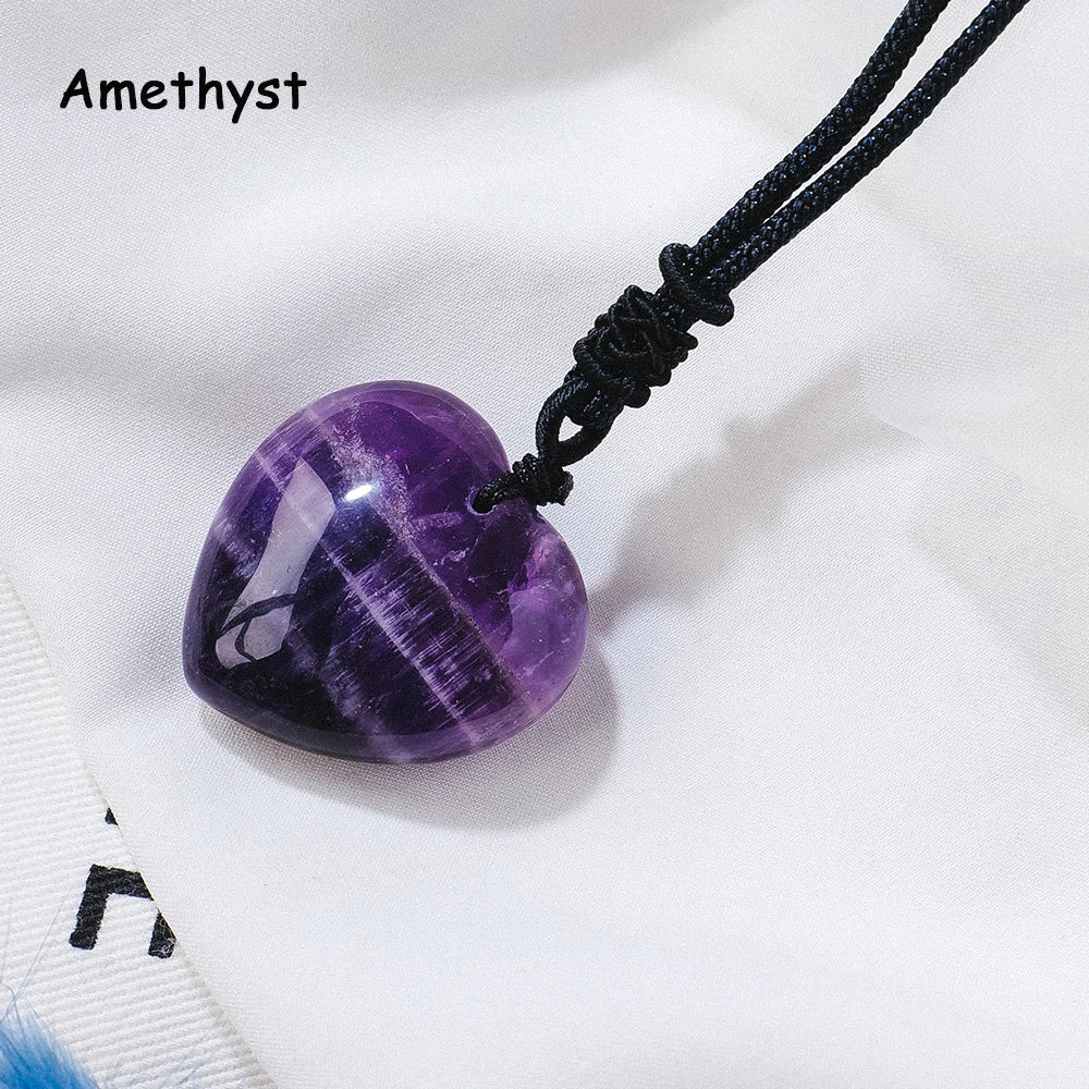 1PC Natural Crystal Gemstone Heart Shape Pendant Love Shape Energy Necklace jewelry Reiki Beloved Female Mom Mother's Day