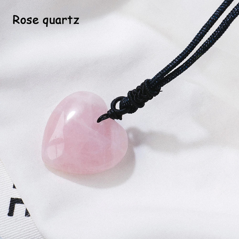 1PC Natural Crystal Gemstone Heart Shape Pendant Love Shape Energy Necklace jewelry Reiki Beloved Female Mom Mother's Day