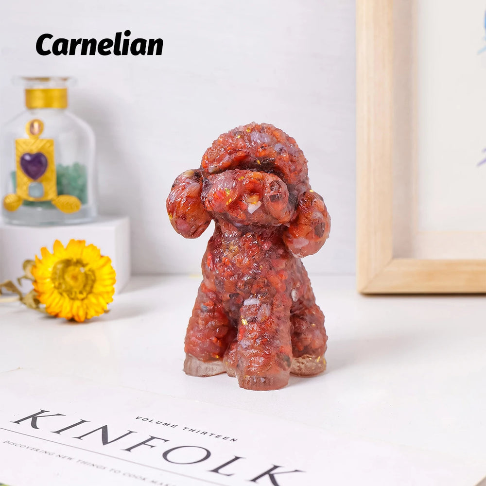 1PC Natural Crystal Gravel Big Teddy Dog Statue Dropper resin Reiki Stone Fengshui Creative Sculpture Study Room Home Decoration