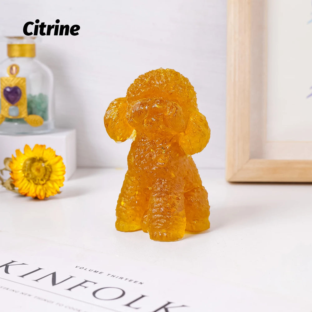 1PC Natural Crystal Gravel Big Teddy Dog Statue Dropper resin Reiki Stone Fengshui Creative Sculpture Study Room Home Decoration