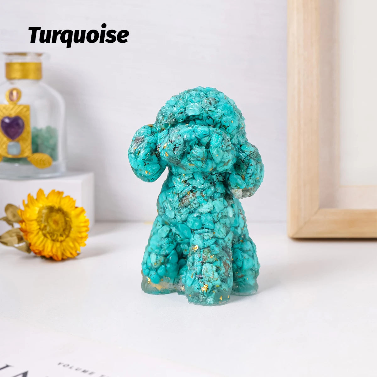 1PC Natural Crystal Gravel Big Teddy Dog Statue Dropper resin Reiki Stone Fengshui Creative Sculpture Study Room Home Decoration