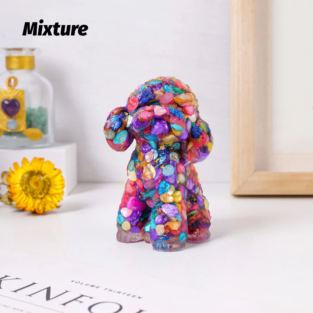 1PC Natural Crystal Gravel Big Teddy Dog Statue Dropper resin Reiki Stone Fengshui Creative Sculpture Study Room Home Decoration