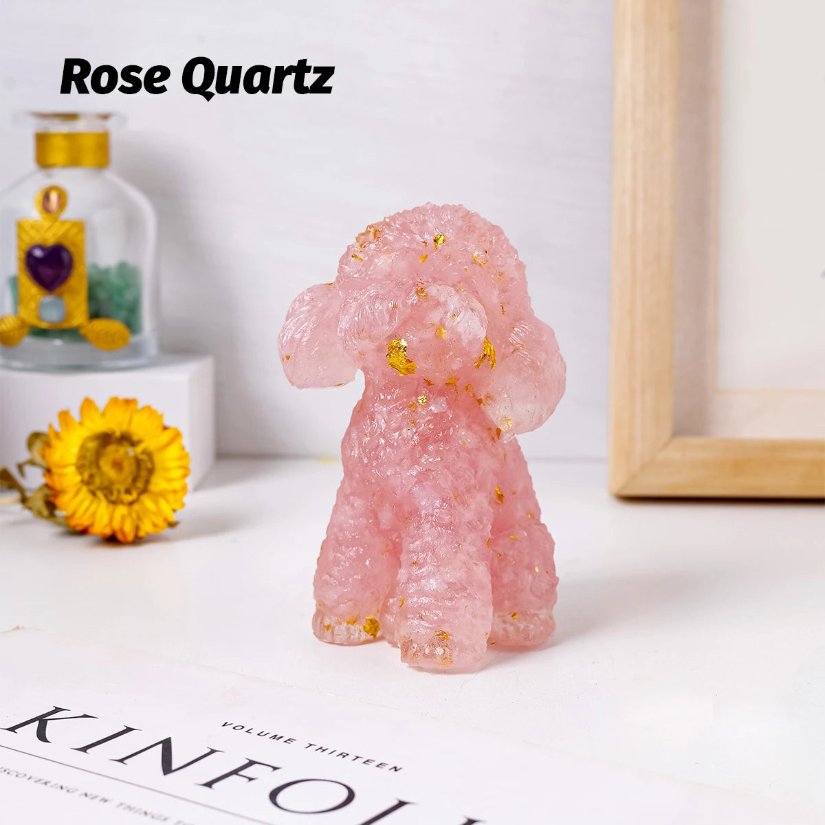 1PC Natural Crystal Gravel Big Teddy Dog Statue Dropper resin Reiki Stone Fengshui Creative Sculpture Study Room Home Decoration