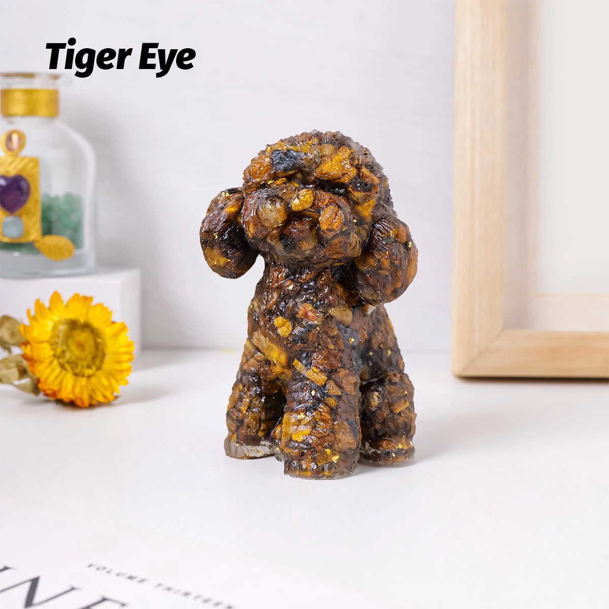 1PC Natural Crystal Gravel Big Teddy Dog Statue Dropper resin Reiki Stone Fengshui Creative Sculpture Study Room Home Decoration