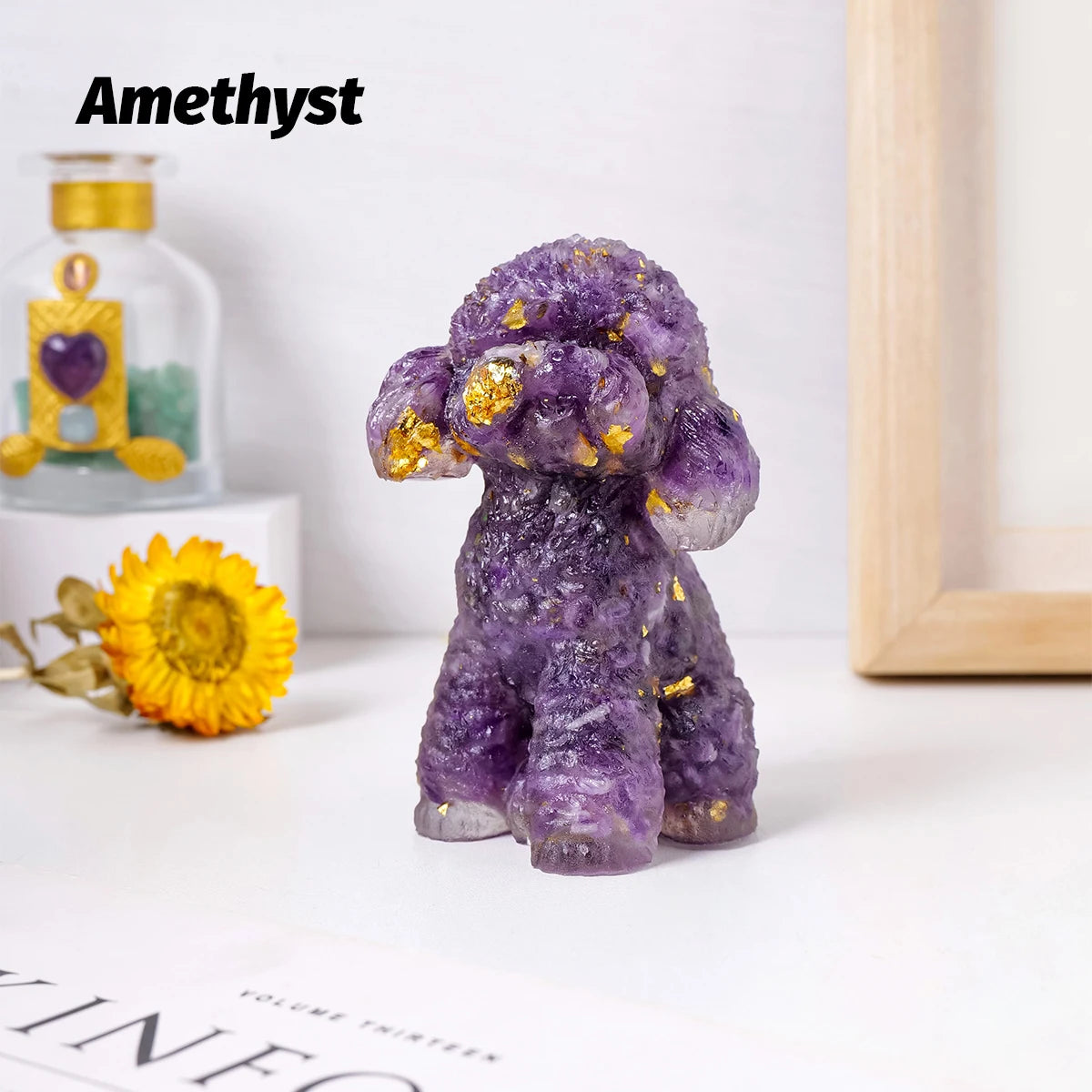 1PC Natural Crystal Gravel Big Teddy Dog Statue Dropper resin Reiki Stone Fengshui Creative Sculpture Study Room Home Decoration