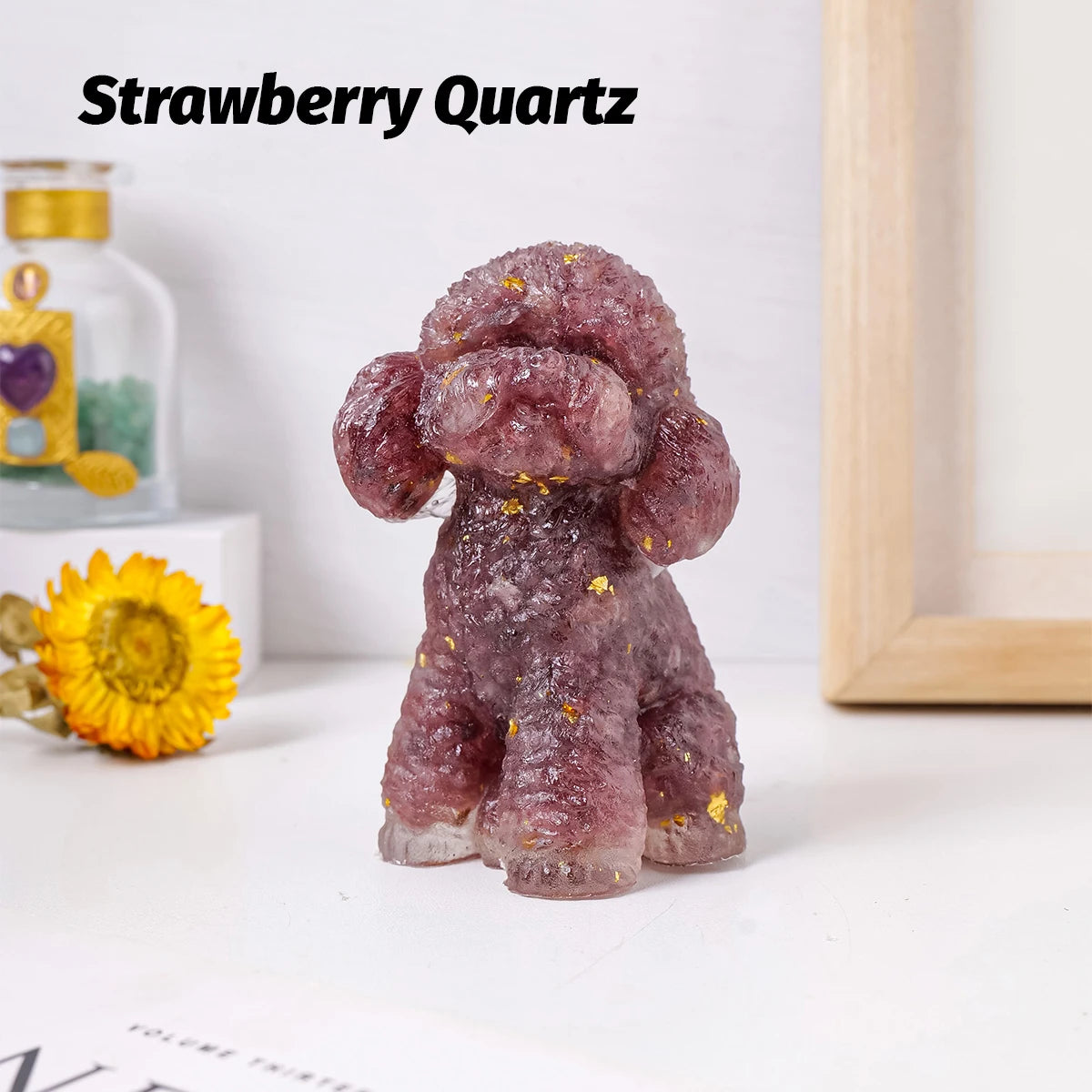 1PC Natural Crystal Gravel Big Teddy Dog Statue Dropper resin Reiki Stone Fengshui Creative Sculpture Study Room Home Decoration