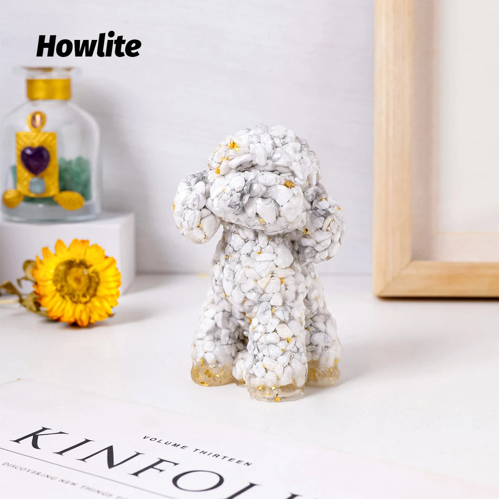 1PC Natural Crystal Gravel Big Teddy Dog Statue Dropper resin Reiki Stone Fengshui Creative Sculpture Study Room Home Decoration