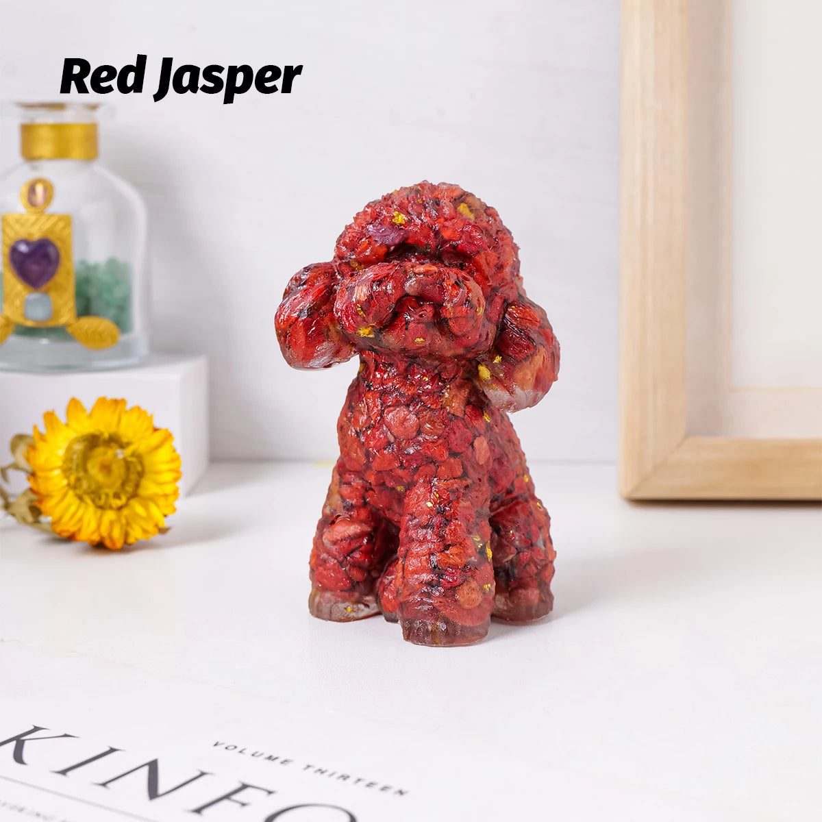 1PC Natural Crystal Gravel Big Teddy Dog Statue Dropper resin Reiki Stone Fengshui Creative Sculpture Study Room Home Decoration