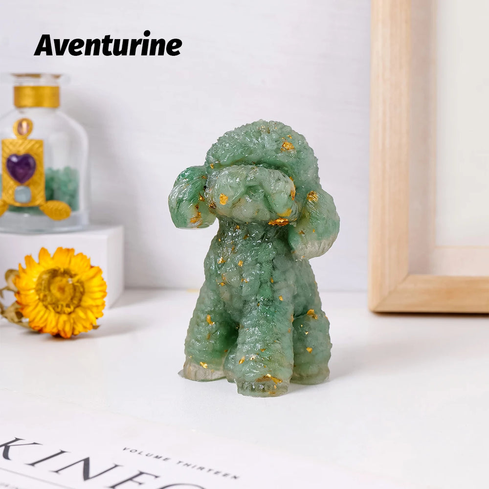 1PC Natural Crystal Gravel Big Teddy Dog Statue Dropper resin Reiki Stone Fengshui Creative Sculpture Study Room Home Decoration