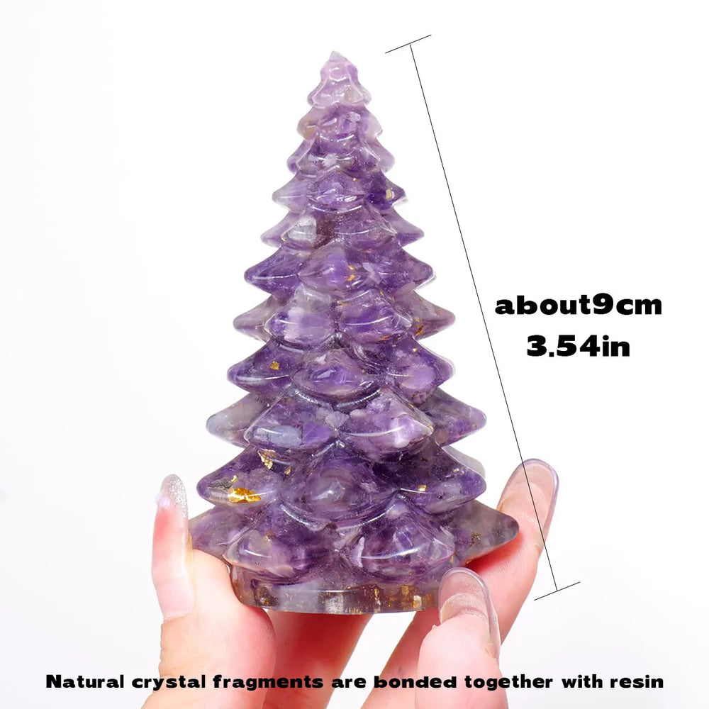 1PC Natural Crystal Gravel Christmas Tree Statue Dropper Resin Reiki Stone Divination Fengshui Sculpture Christmas Home Decor