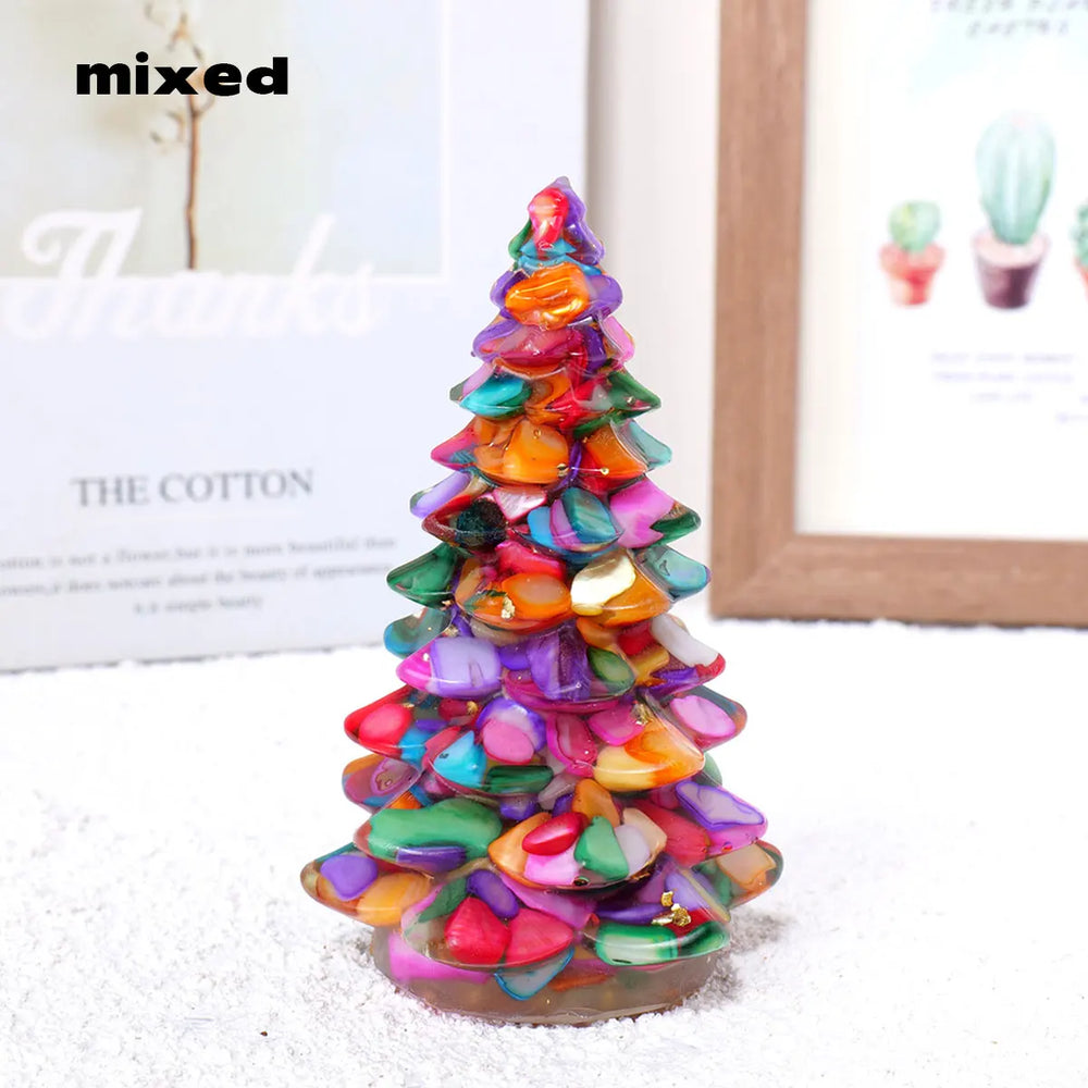 1PC Natural Crystal Gravel Christmas Tree Statue Dropper Resin Reiki Stone Divination Fengshui Sculpture Christmas Home Decor