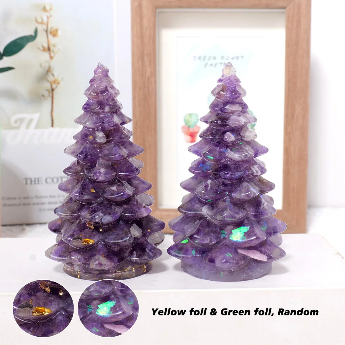 1PC Natural Crystal Gravel Christmas Tree Statue Dropper Resin Reiki Stone Divination Fengshui Sculpture Christmas Home Decor