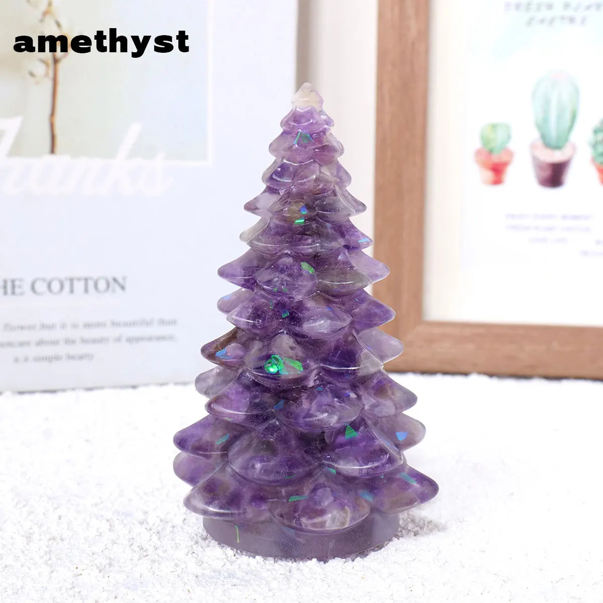 1PC Natural Crystal Gravel Christmas Tree Statue Dropper Resin Reiki Stone Divination Fengshui Sculpture Christmas Home Decor