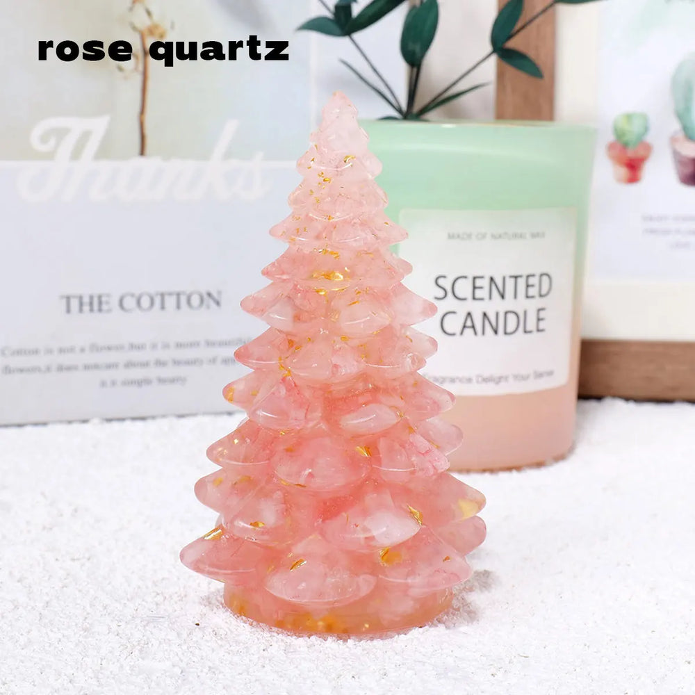 1PC Natural Crystal Gravel Christmas Tree Statue Dropper Resin Reiki Stone Divination Fengshui Sculpture Christmas Home Decor