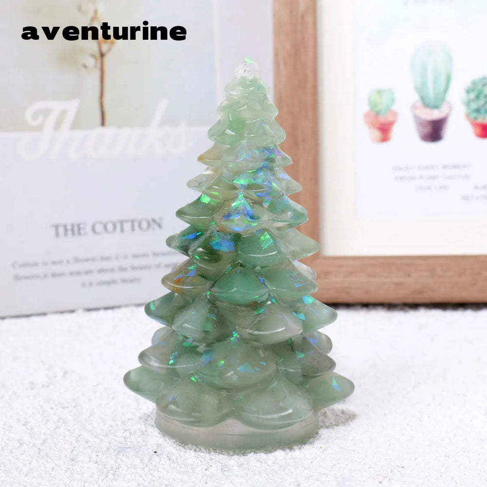 1PC Natural Crystal Gravel Christmas Tree Statue Dropper Resin Reiki Stone Divination Fengshui Sculpture Christmas Home Decor