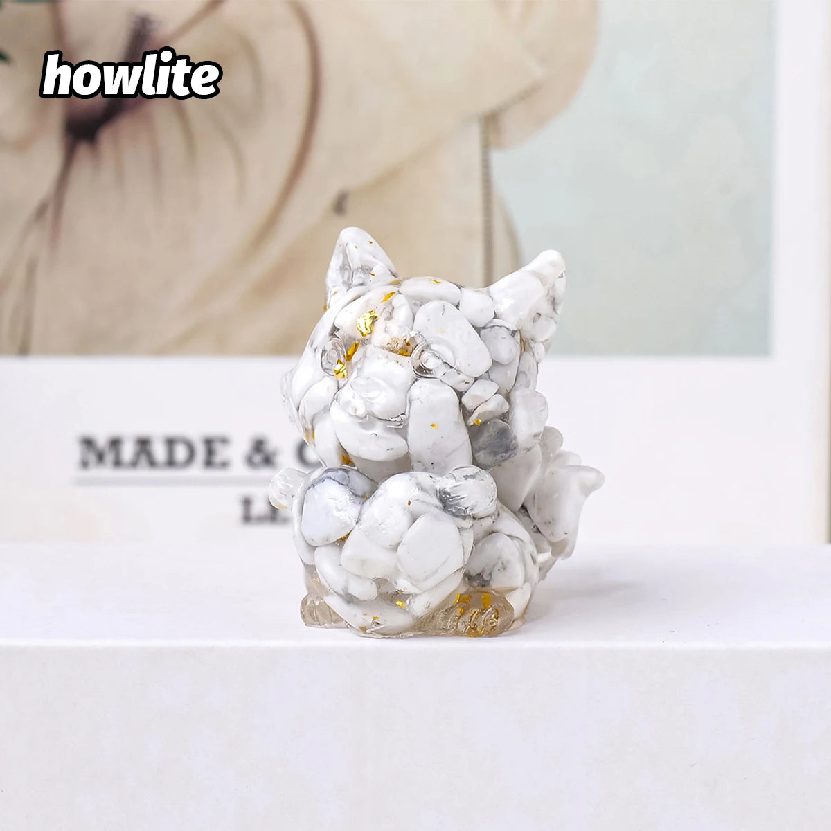 1PC Natural Crystal Gravel Heart  Jiuwei Fox Statue Dropper Resin Reiki Stone Divination Fengshui Sculpture Room Home Decoration