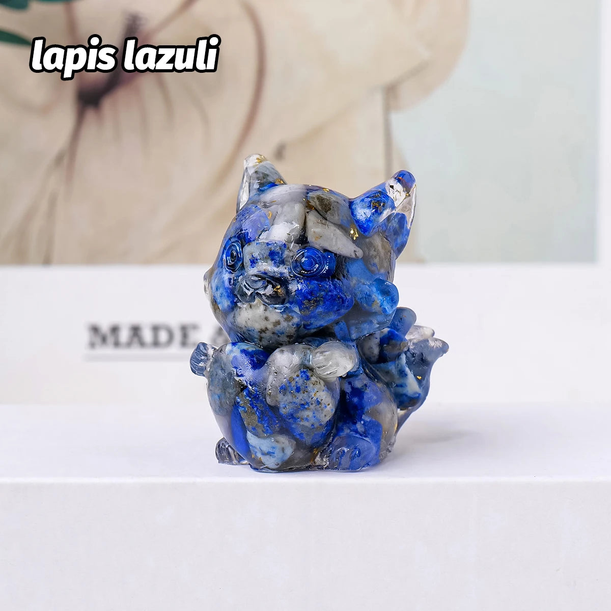 1PC Natural Crystal Gravel Heart  Jiuwei Fox Statue Dropper Resin Reiki Stone Divination Fengshui Sculpture Room Home Decoration