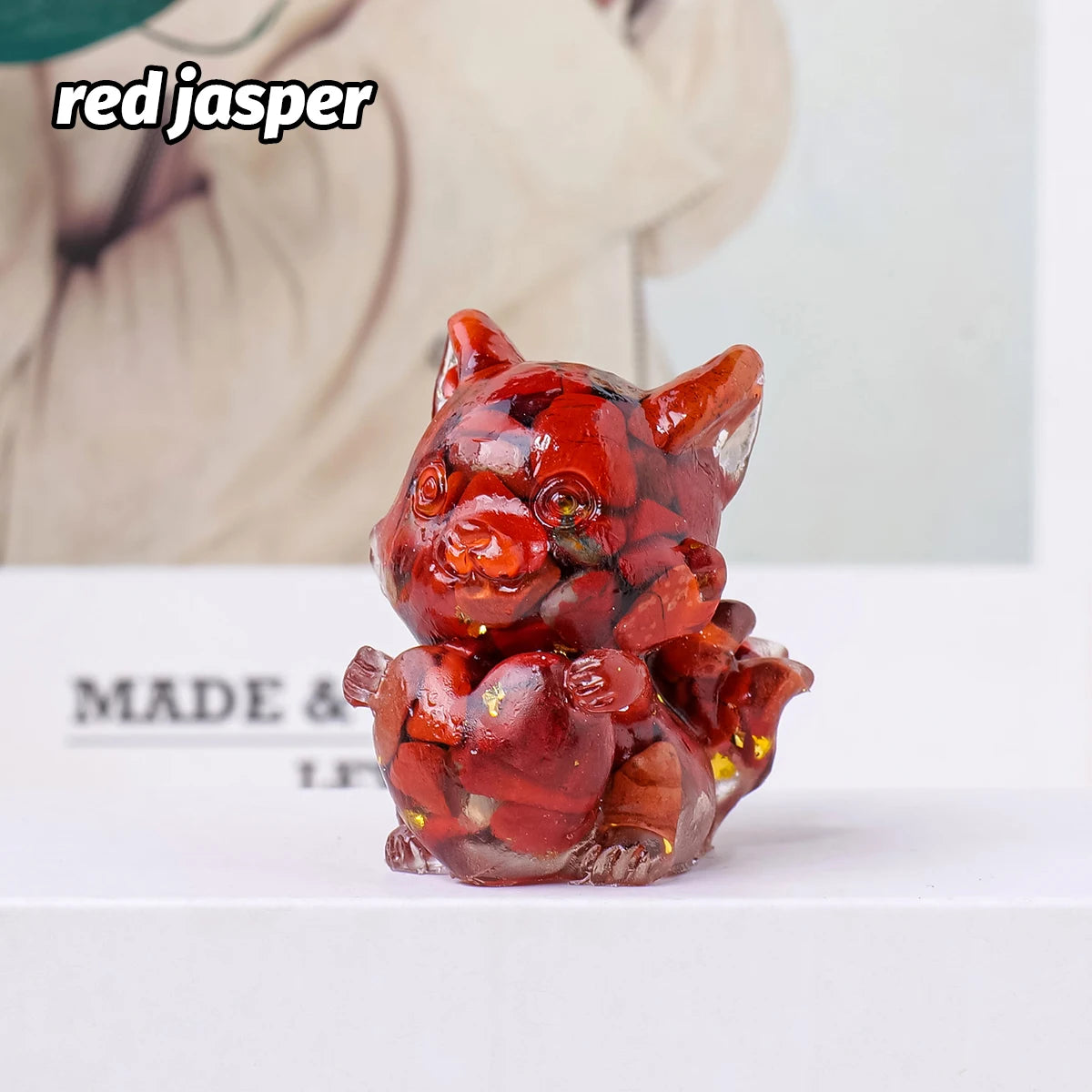 1PC Natural Crystal Gravel Heart  Jiuwei Fox Statue Dropper Resin Reiki Stone Divination Fengshui Sculpture Room Home Decoration