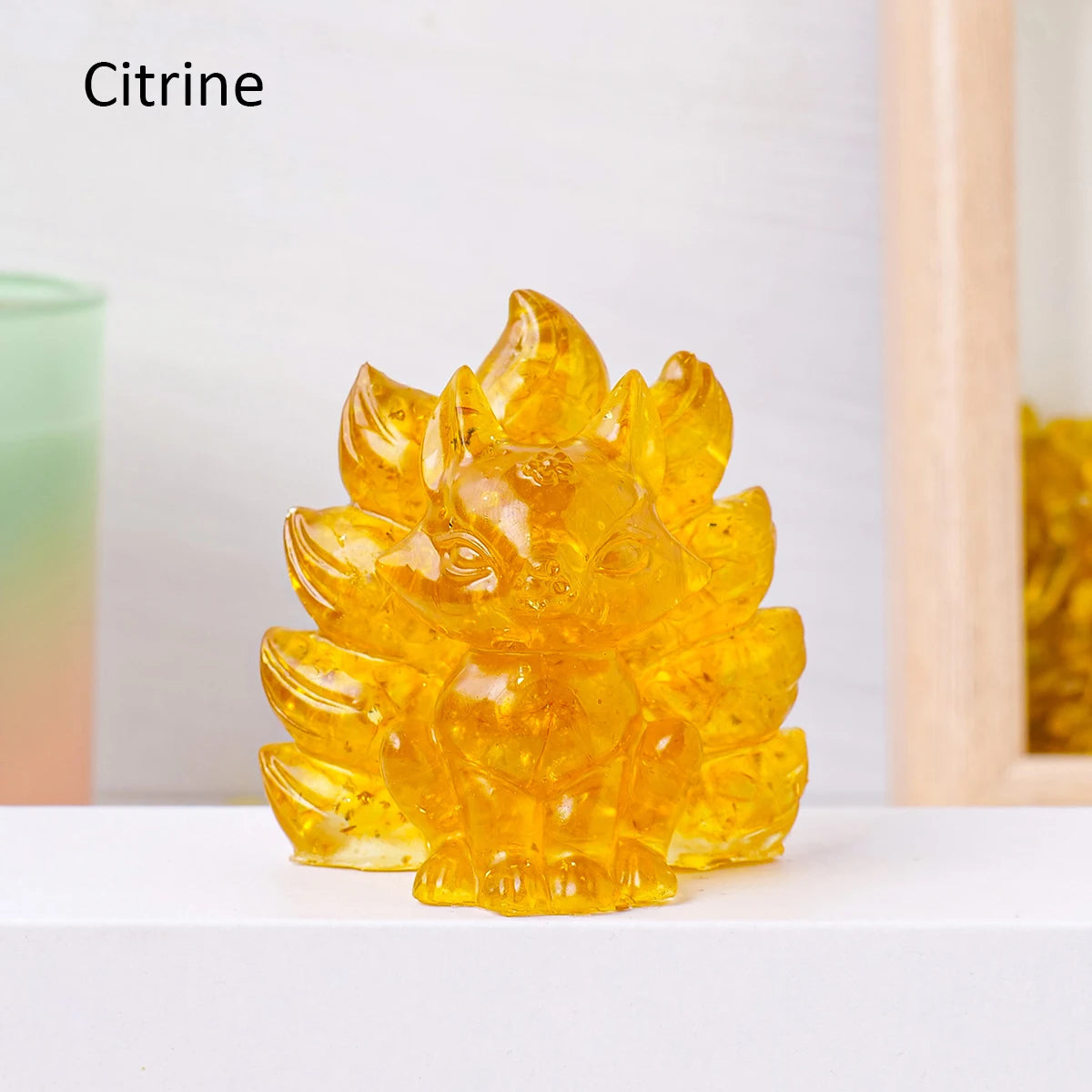 1PC Natural Crystal Gravel Jiuwei Fox Statue Dropper Resin Reiki Stone Divination Fengshui Sculpture Room Home Decoration