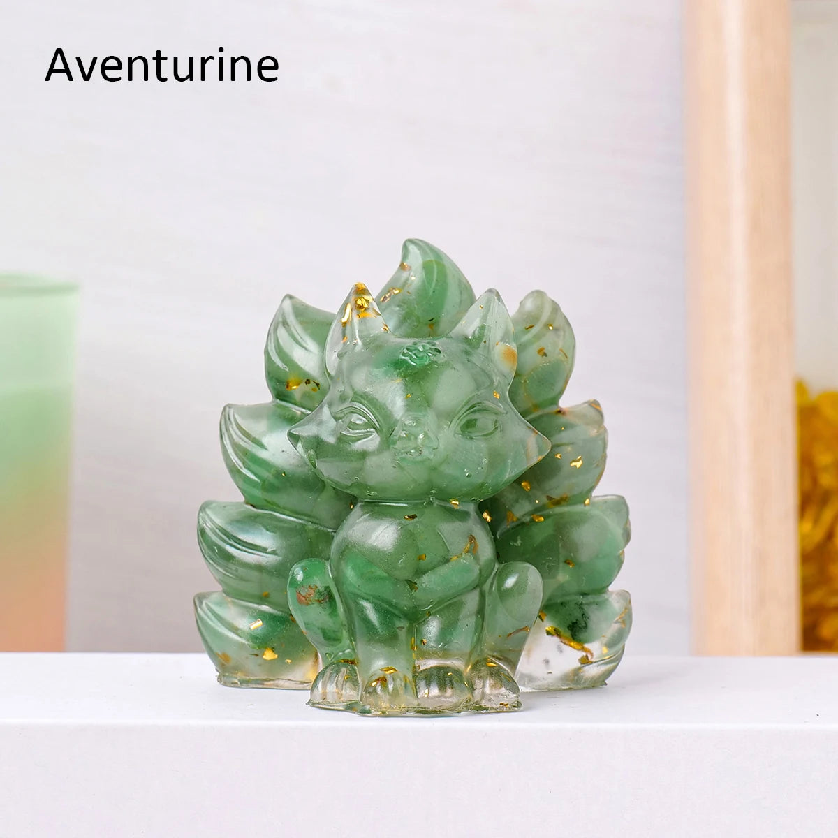 1PC Natural Crystal Gravel Jiuwei Fox Statue Dropper Resin Reiki Stone Divination Fengshui Sculpture Room Home Decoration