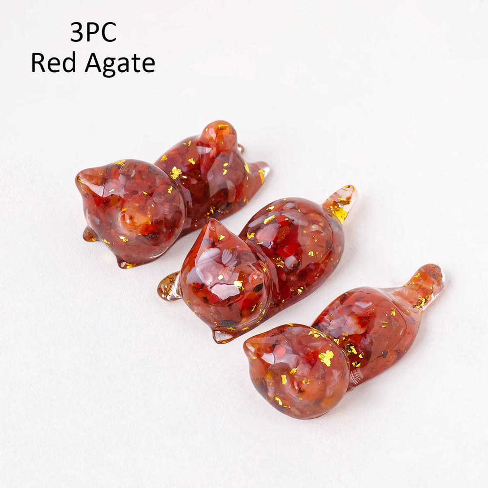 1PC Natural Crystal Gravel Little Cat Statue Dropper Resin Reiki Stone Penholder Fengshui Sculpture Room Home Decoration