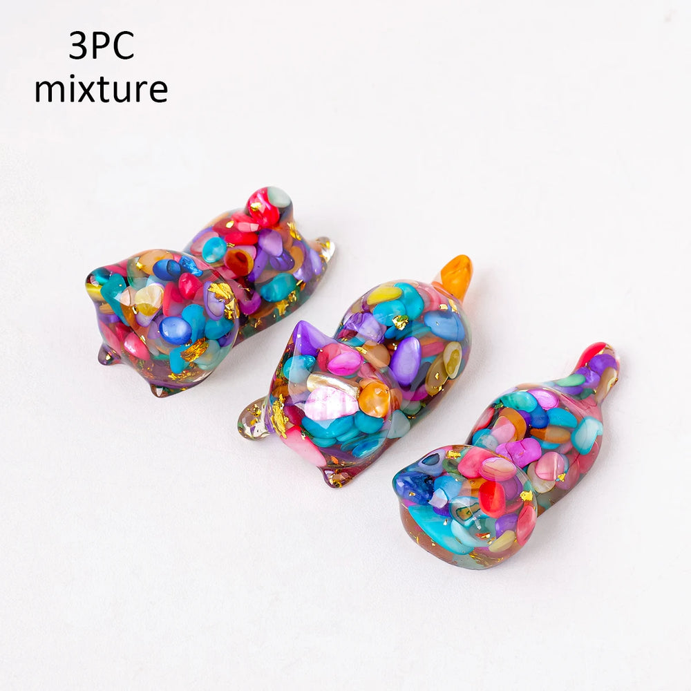 1PC Natural Crystal Gravel Little Cat Statue Dropper Resin Reiki Stone Penholder Fengshui Sculpture Room Home Decoration