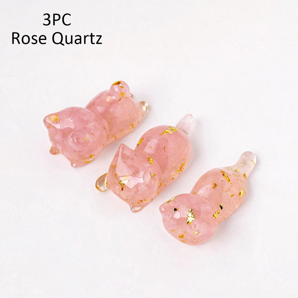 1PC Natural Crystal Gravel Little Cat Statue Dropper Resin Reiki Stone Penholder Fengshui Sculpture Room Home Decoration