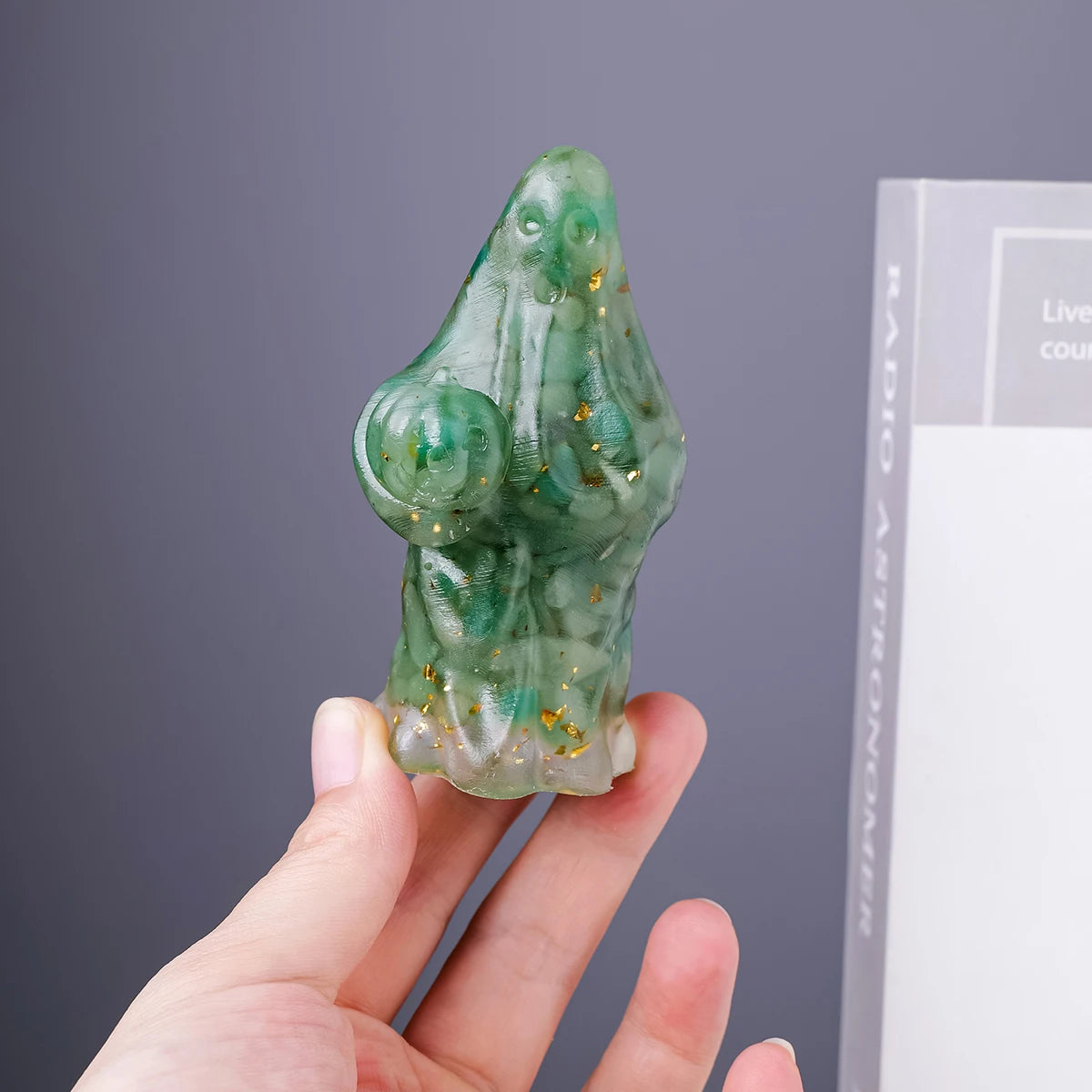 1PC Natural Crystal Gravel Pumpkin Ghost Statue Dropper Resin Reiki Stone Divination Fengshui Sculpture Halloween Home Decor