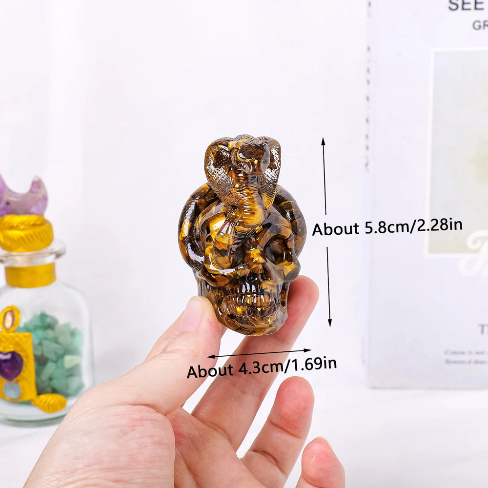 1PC Natural Crystal Gravel Skull Snake Statue Dropper Resin Reiki Stone Easter Gift Fengshui Sculpture Room Home Decoration