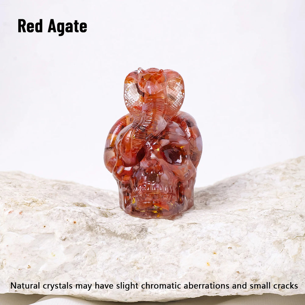 1PC Natural Crystal Gravel Skull Snake Statue Dropper Resin Reiki Stone Easter Gift Fengshui Sculpture Room Home Decoration