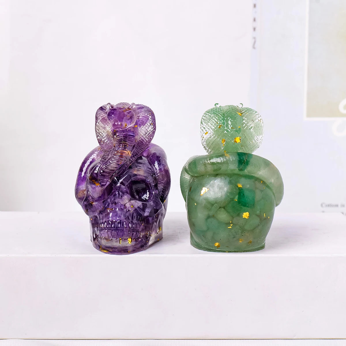 1PC Natural Crystal Gravel Skull Snake Statue Dropper Resin Reiki Stone Easter Gift Fengshui Sculpture Room Home Decoration