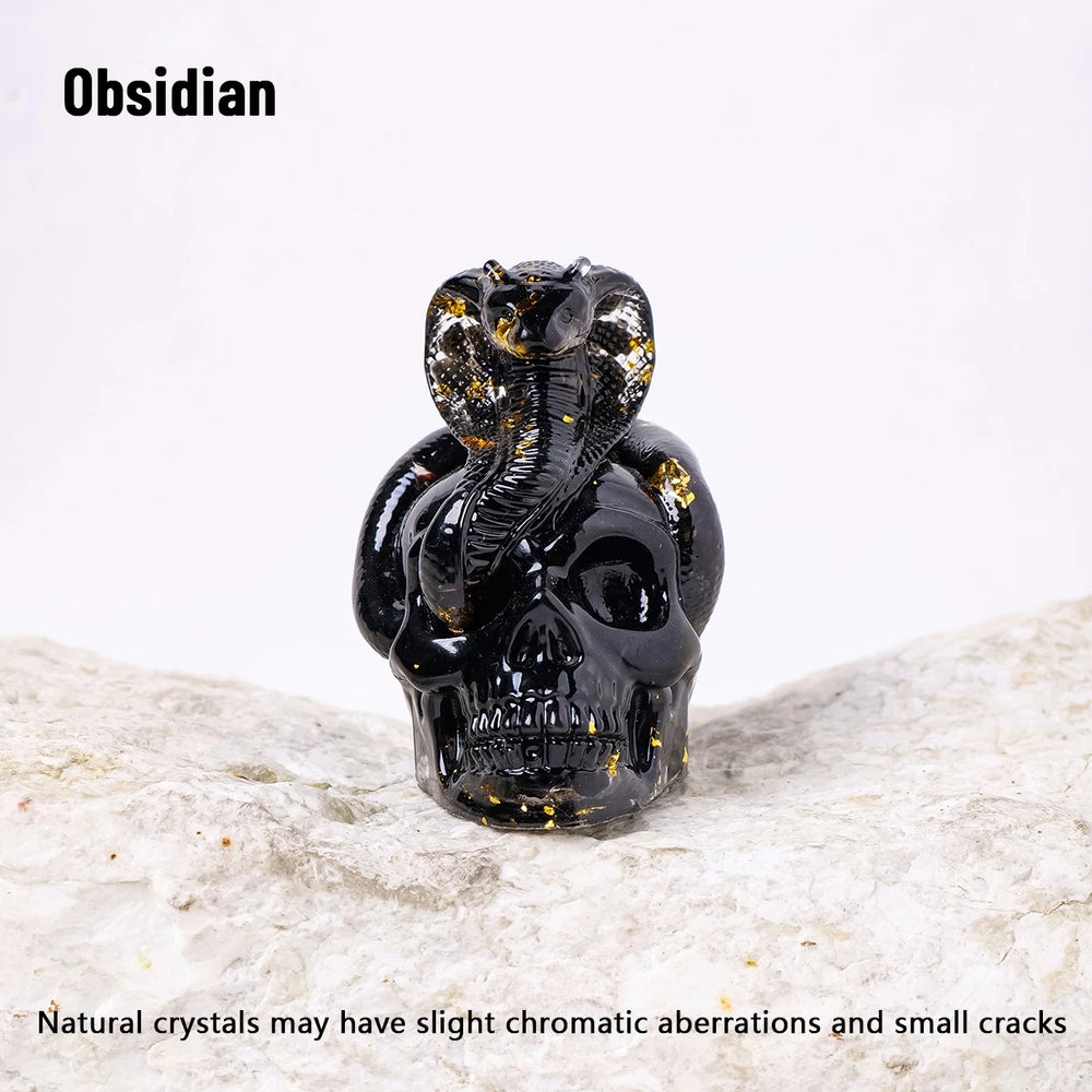 1PC Natural Crystal Gravel Skull Snake Statue Dropper Resin Reiki Stone Easter Gift Fengshui Sculpture Room Home Decoration