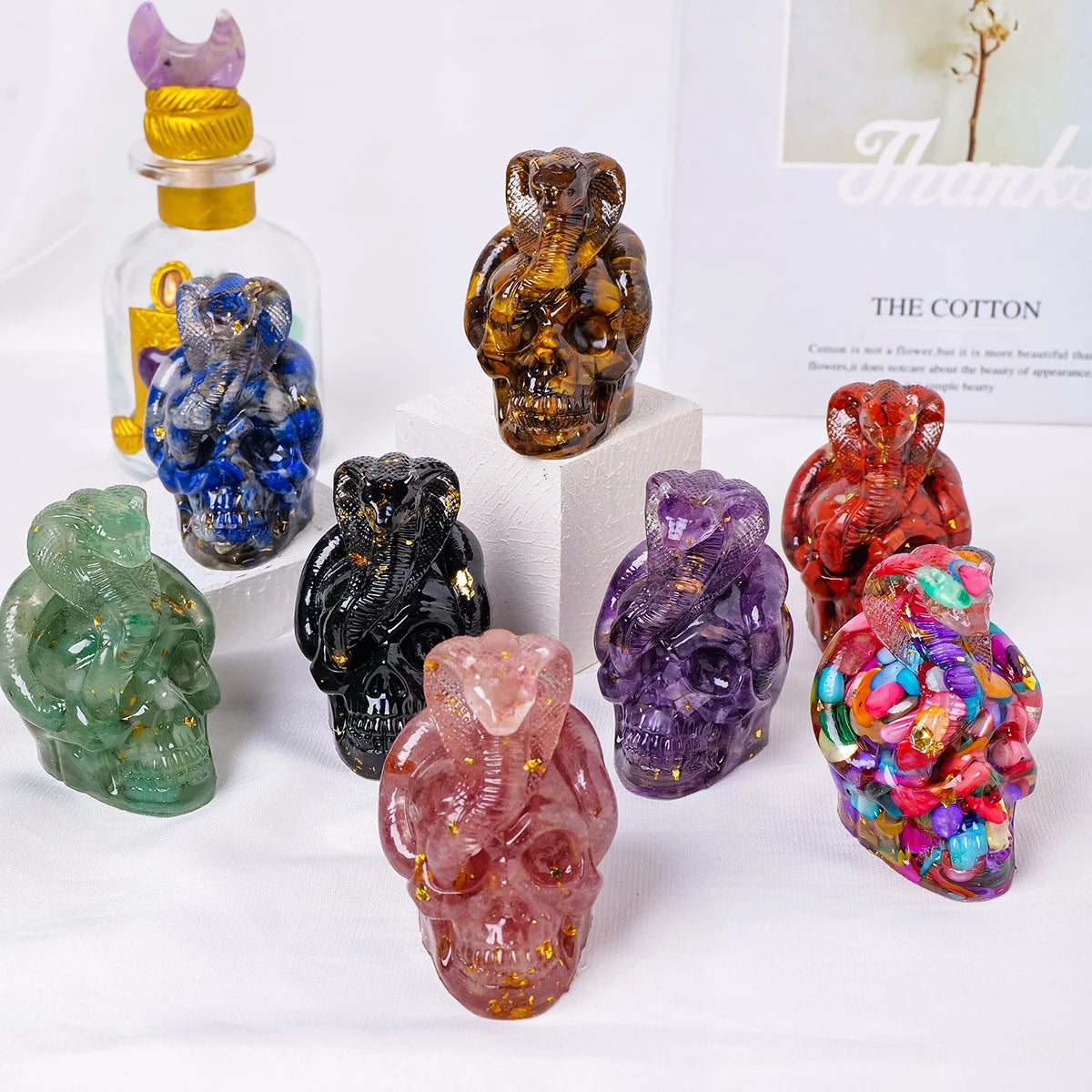 1PC Natural Crystal Gravel Skull Snake Statue Dropper Resin Reiki Stone Easter Gift Fengshui Sculpture Room Home Decoration