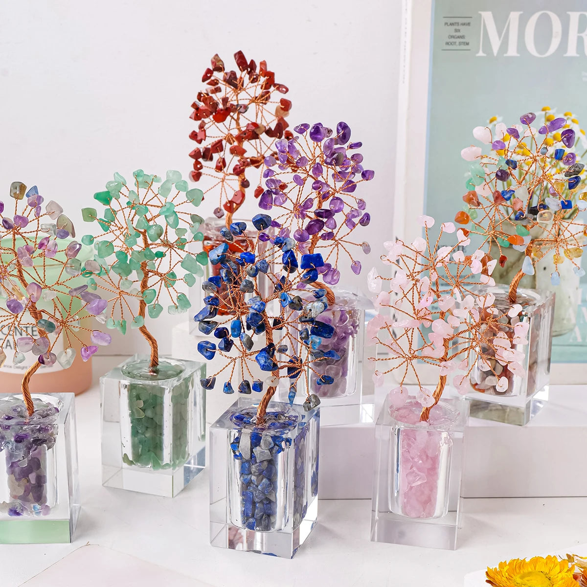 1PC Natural Crystal Gravel Specimen Stone Feng Shui Crystal Money Tree Drift Bottle Desktop Divination Home Decoration